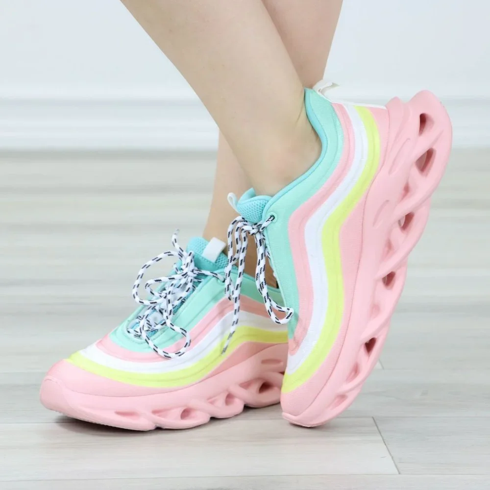 Rainbow Sneakers Fashion Comfortable Chunky Heel Shoes Slip Ons - Picture 6 of 12